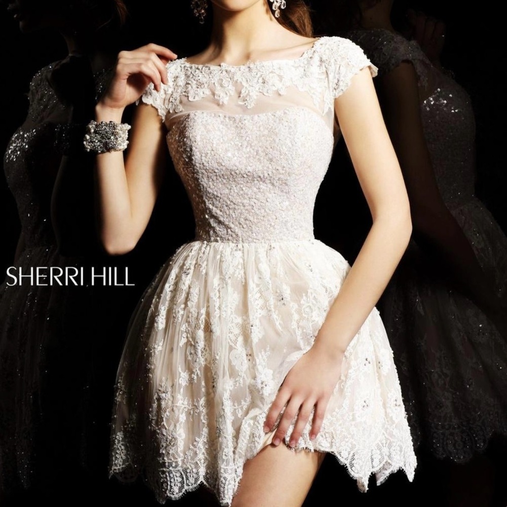 Sherri Hill Ivory mini sequin lace cocktail dress size 2 dress style #2957
